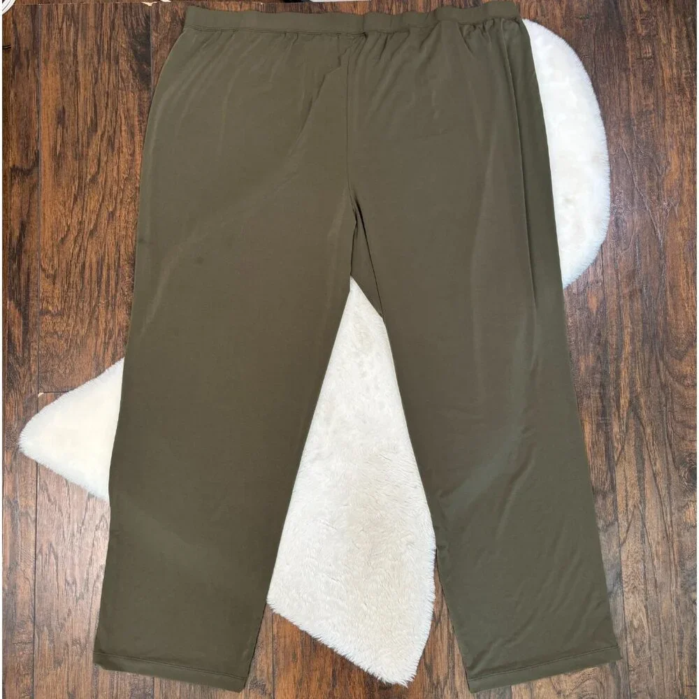 Susan Graver Pull-On Pants 3XT Olive Green Straight Leg Elastic Waist Stretch - Picture 4 of 11
